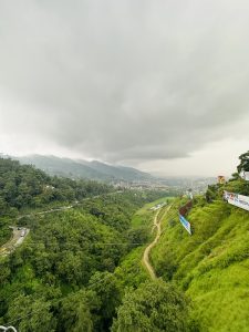 A view of Kathmandu Valley from a long suspension bridge of Sanga, Bhaktapur. 