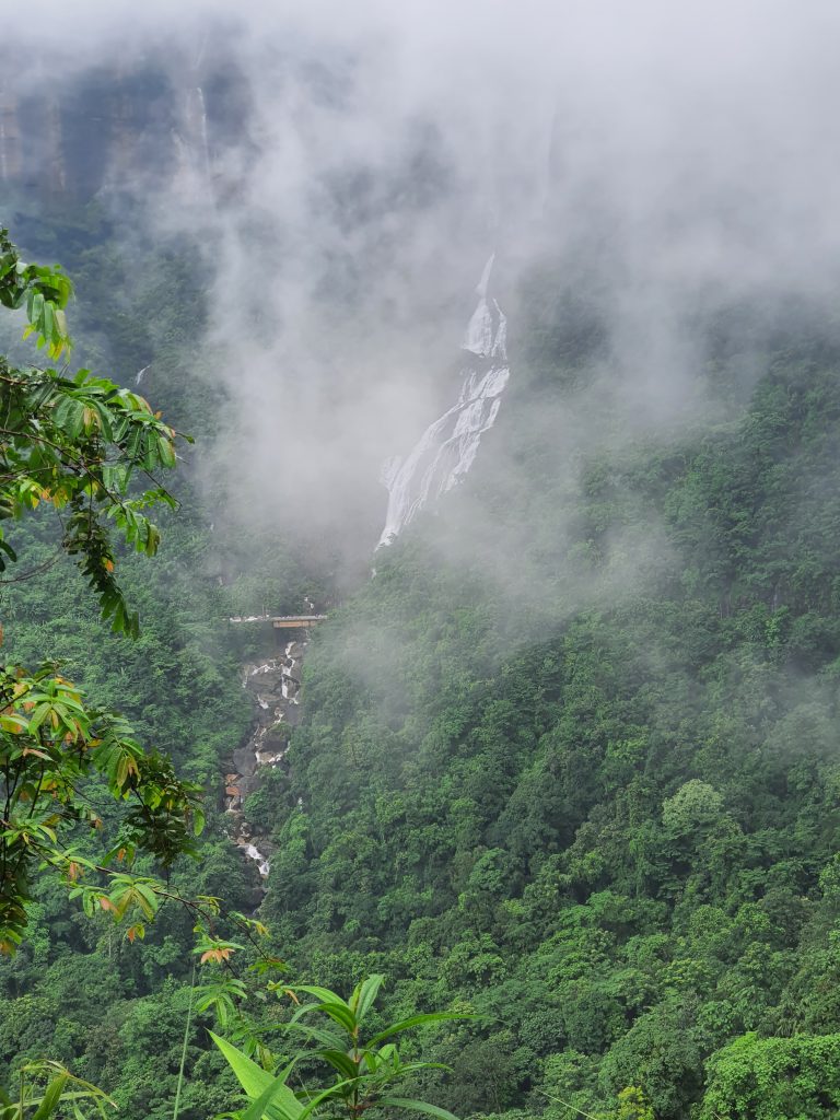 Beautiful falls on the cloudy hill