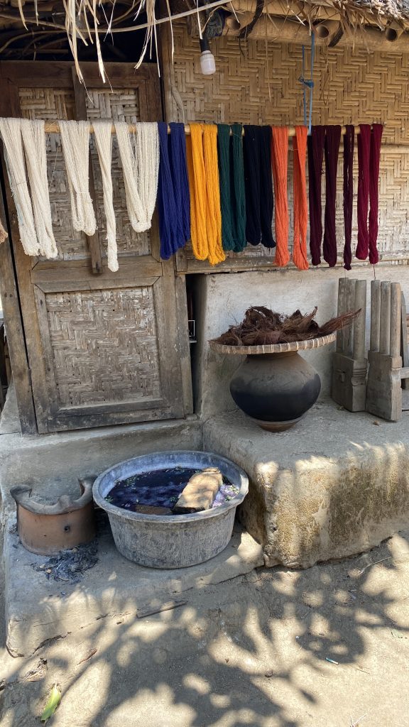 Yarn from cotton and natural dyes, raw materials for making Lombok songket, typical Lombok cloth.