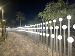 Stand of lights in a garden. 