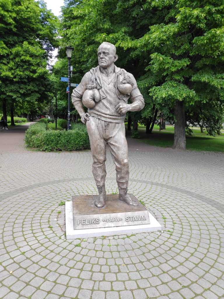 Monument to Feliks Stamm, boxer and coach of the Polish national team, standing figure.