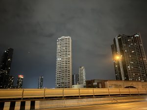 Night view of a building in Thailand. 