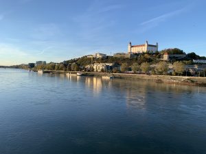 Bratislava castle and river Danube in autumn
