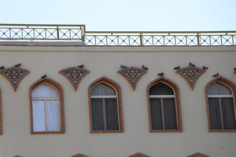 Pigeons perch on the windows of a hotel in isfahan, iran. The pigeons are a common sight in isfahan, and they are often seen perched on the rooftops and in the parks of the city.