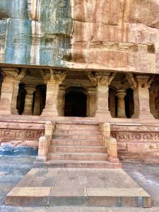 The Third Cave Temple entrance in Badami, a structure from the 7th century located in Karnataka, India.