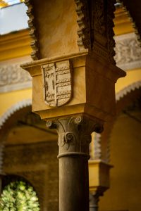Close-up of a pillar ormament at the Palacio de las Dueñas. Seville, Spain.
