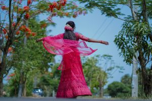 Girl with red Gown at chilling vibes