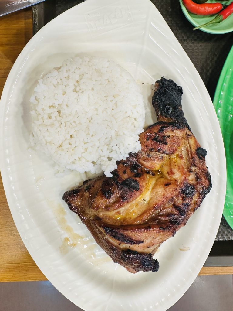 A plate of rice and chicken from one of the popular restaurants in Manila.