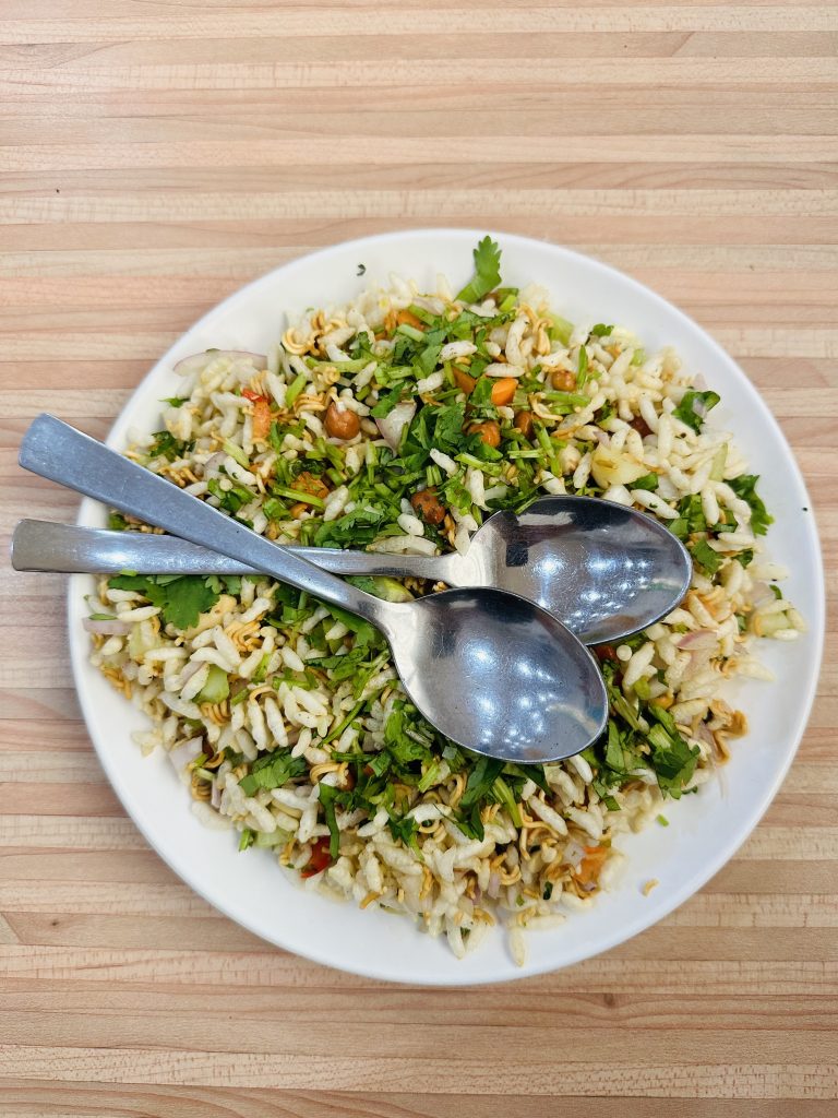 Commonly known as Chatpate – Puffed rice with onion, chilly, salt, etc. It is most popular among females in India.