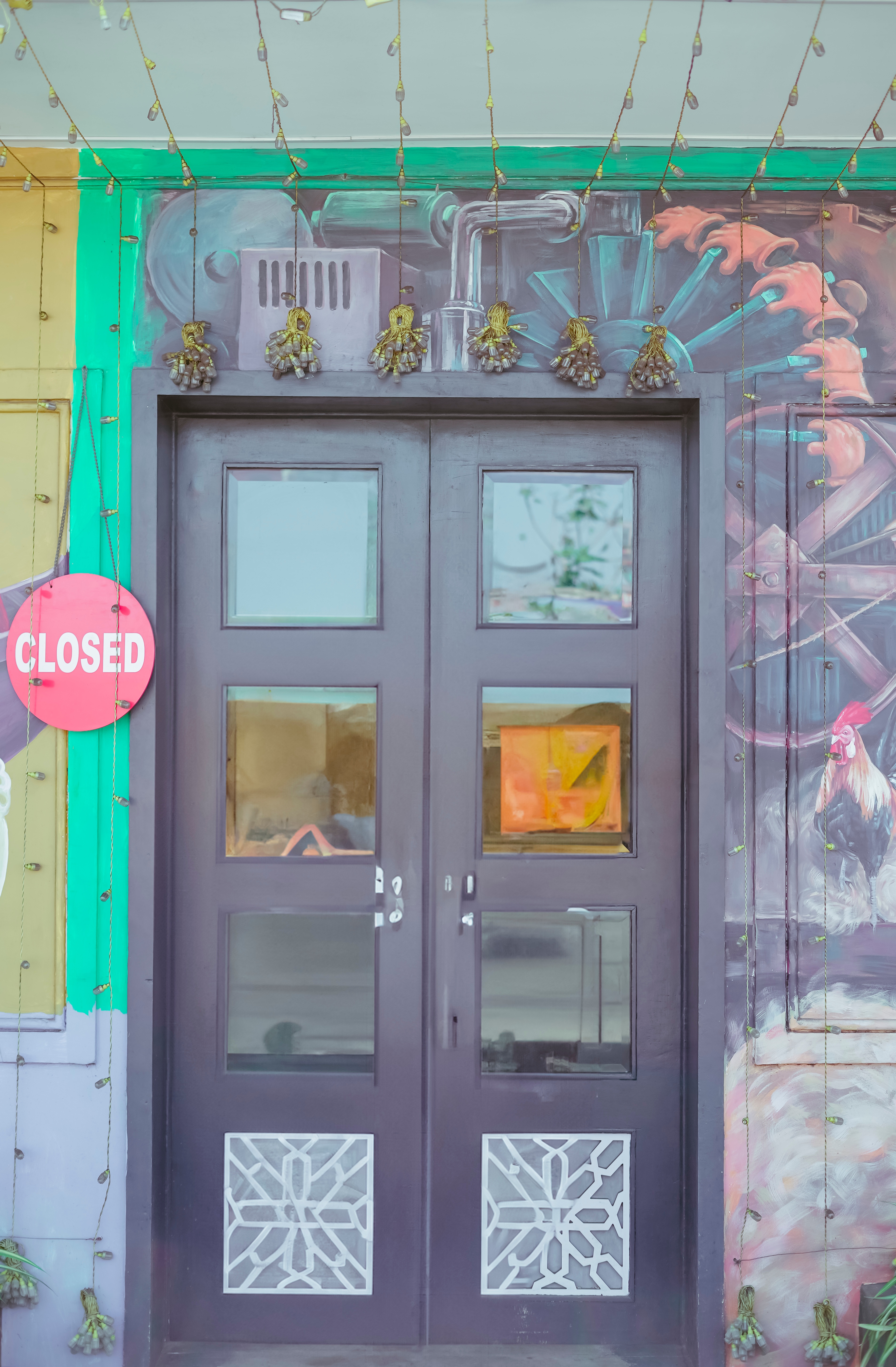Vintage door with title closed
