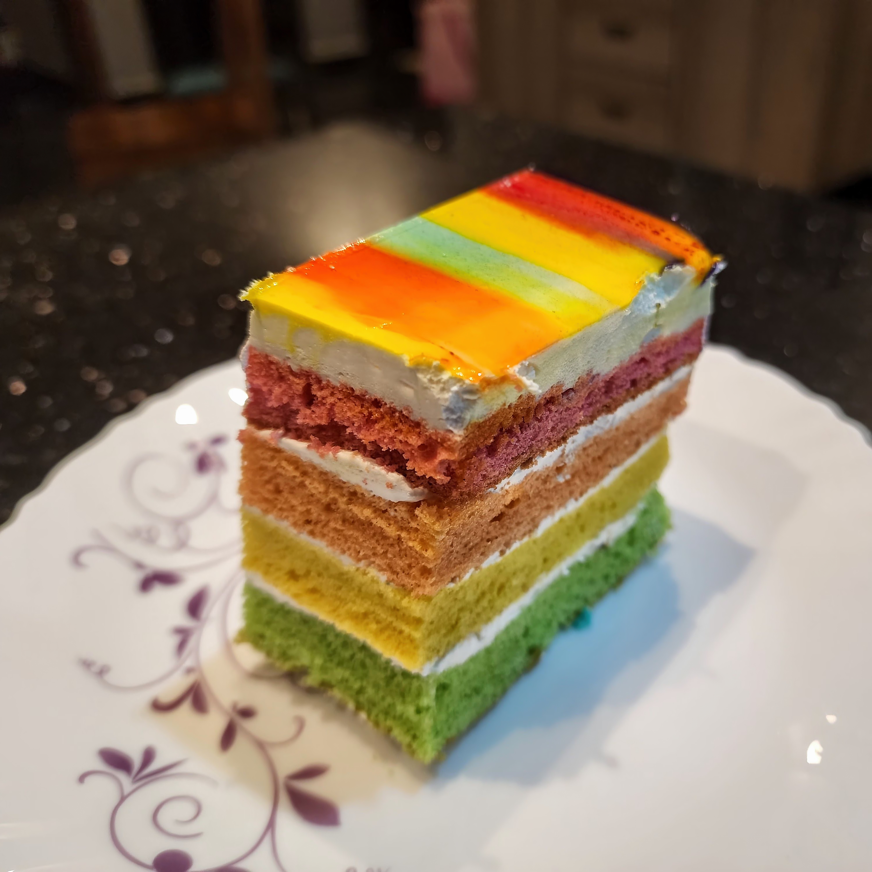 A Slice of Rainbow Cake. 