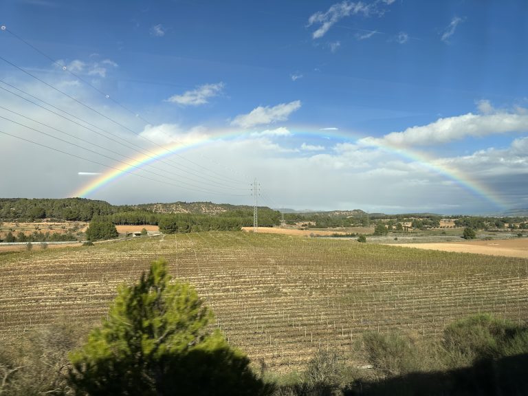 Rainbow. Photograph taken on the way to WordCamp Madrid 2023 from the train I was traveling on.