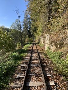 Narrow rail track in Slovakia during autumn
