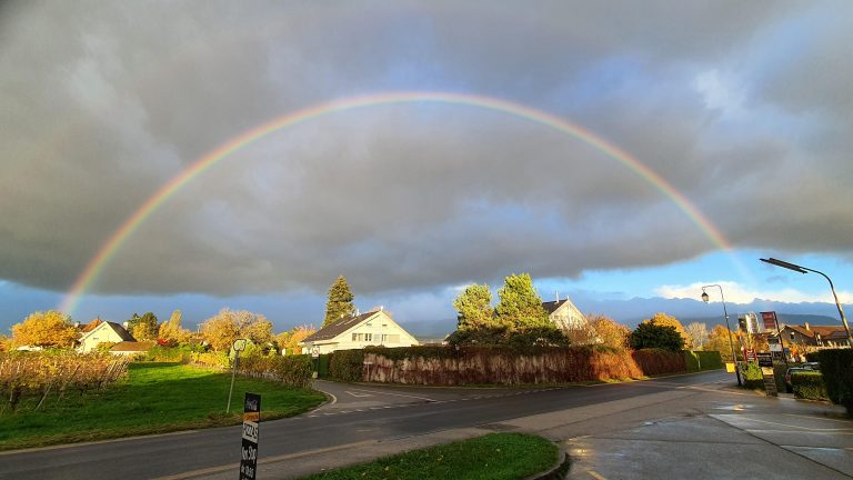 Double rainbow over Commugny, Vaud, Switzerland