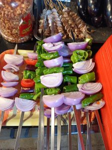 Deferent types of vegetable kebabs in Yiwu, China