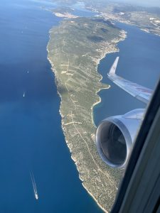 A breathtaking sea view unfolds during takeoff from Split Airport in Croatia.
