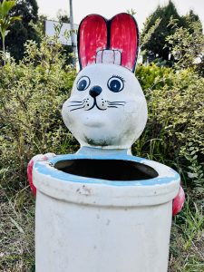 Garbage bin in a kids' park in the shape of a rabbit!