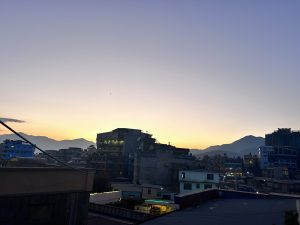 Viewing Kathmandu City at sunset.