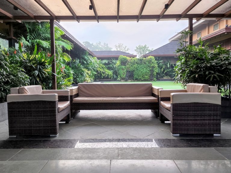 A patio with sofa set.