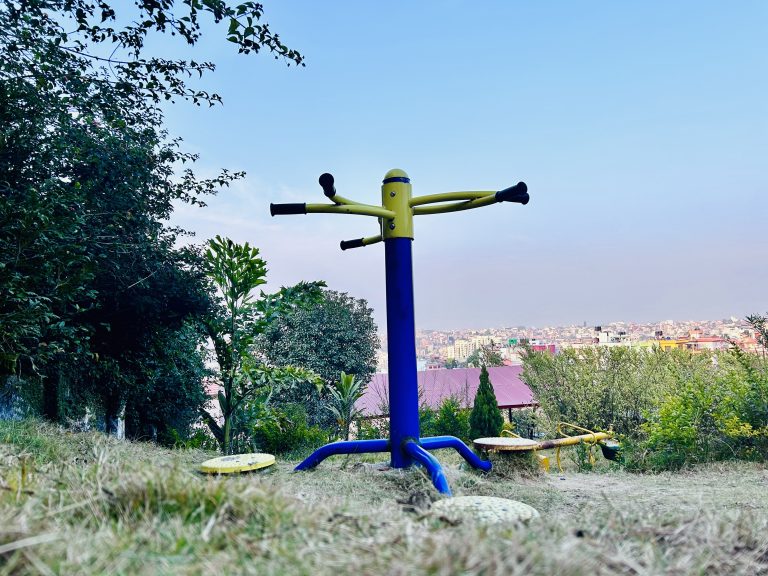 Outdoor fitness equipment in the public park at Bhaisepati, Lalitpur