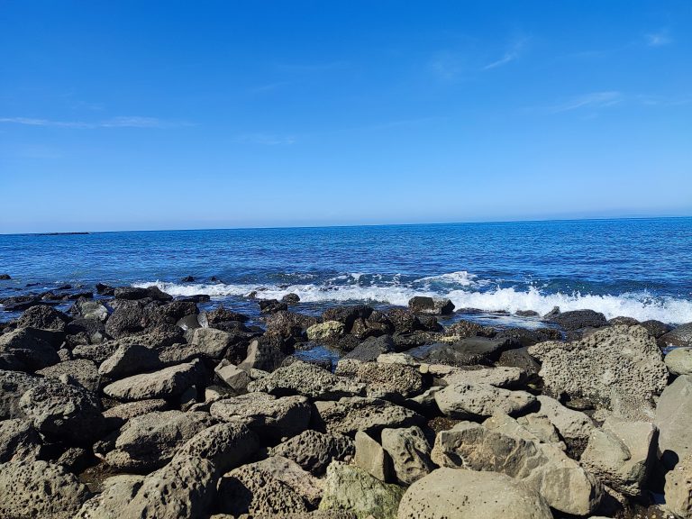 A grouping of rocks positioned on the ocean floor.