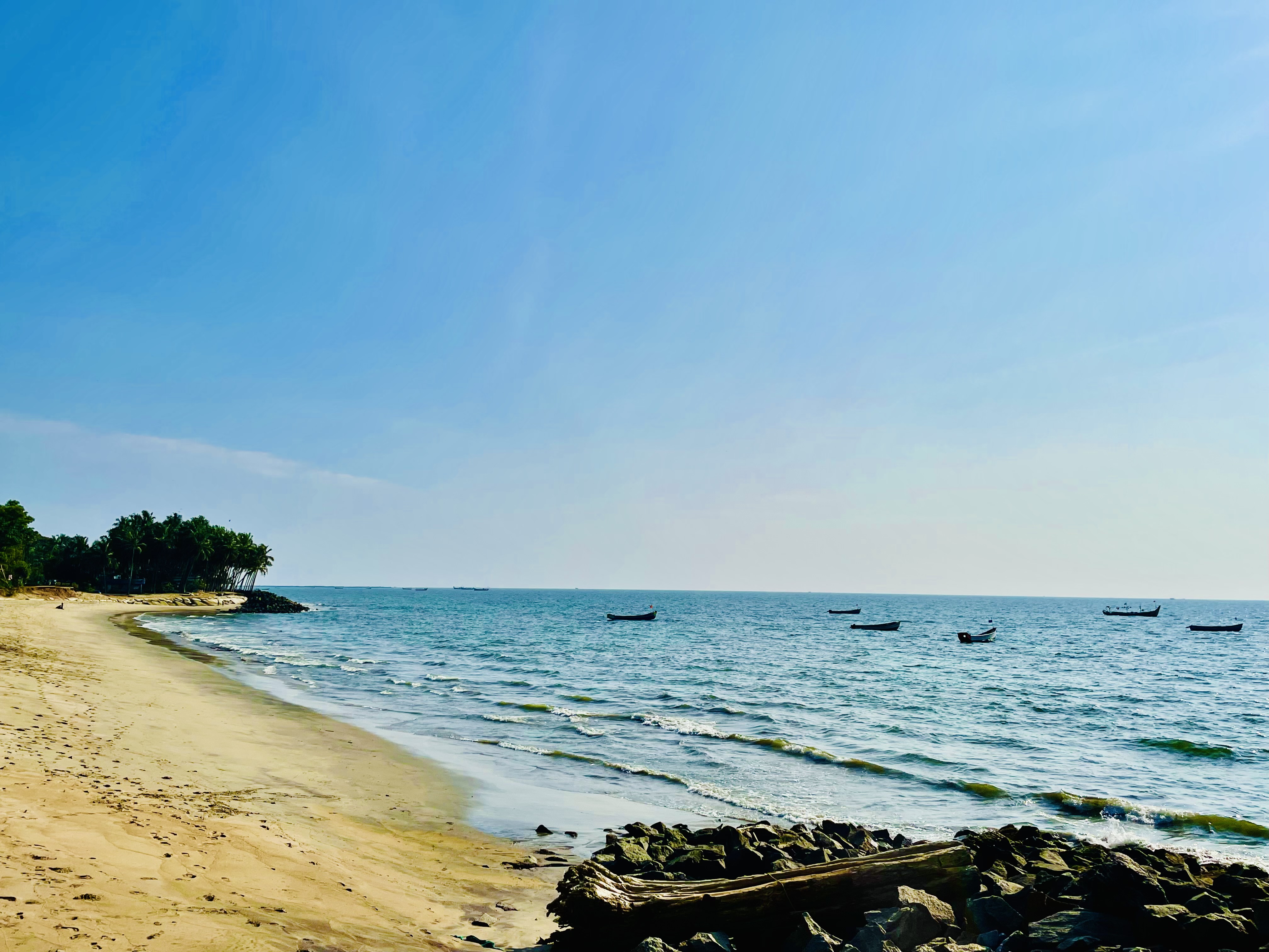 A beach and fishing boats from Malappuram, Kerala.