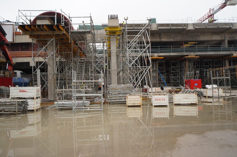 Flooded construction site