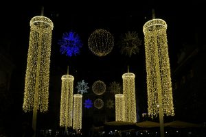 Lights used for decorating during the Christmas season.