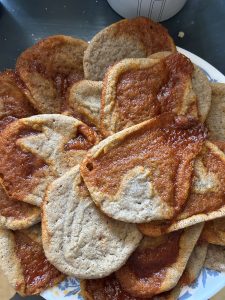 Snickerdoodle cookies with a surprise: a yummy streak of gochujang pepper paste inside each one.
