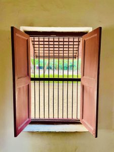 A traditional wooden window of Sabarmati Ashram, Ahmedabad, Gujarat 