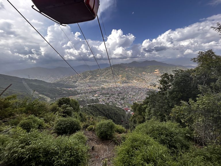 Cable car and the village view.