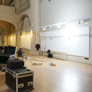 Woodworking at a museum, with flightcases and tools