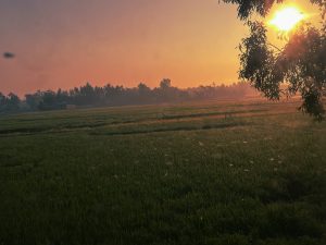 The charming morning of a remote village in winter.