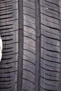 Top view of an old cracked tire