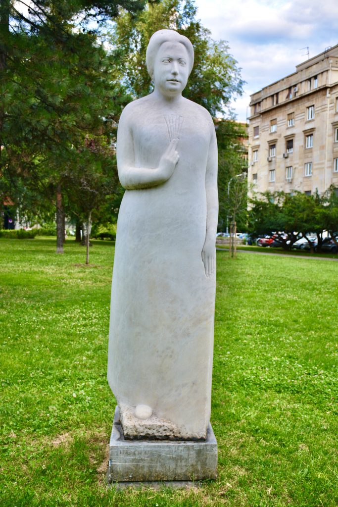 Sculpture of Nadežda Petrović in Pionirski Park. An evening view from Belgrade, Serbia.