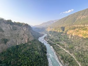 Mesmerizing Kaligandaki River view from the longest suspension bridge in Kusma Parbat – where nature meets engineering marvels.