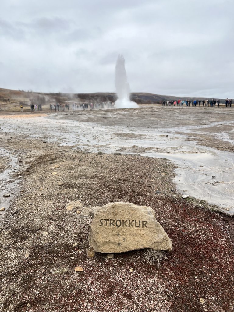 Strokkur geyser in along the golden circle in geysir, iceland