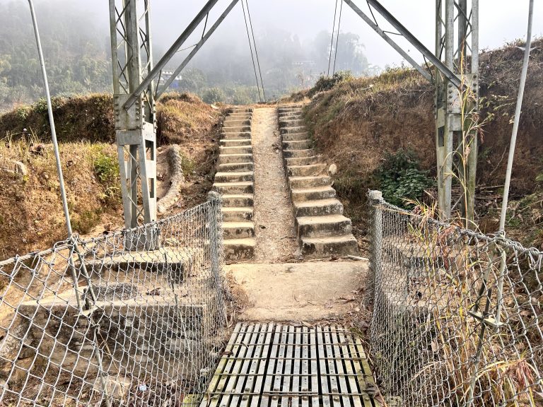 Stairs to the entrance of the suspension bridge!