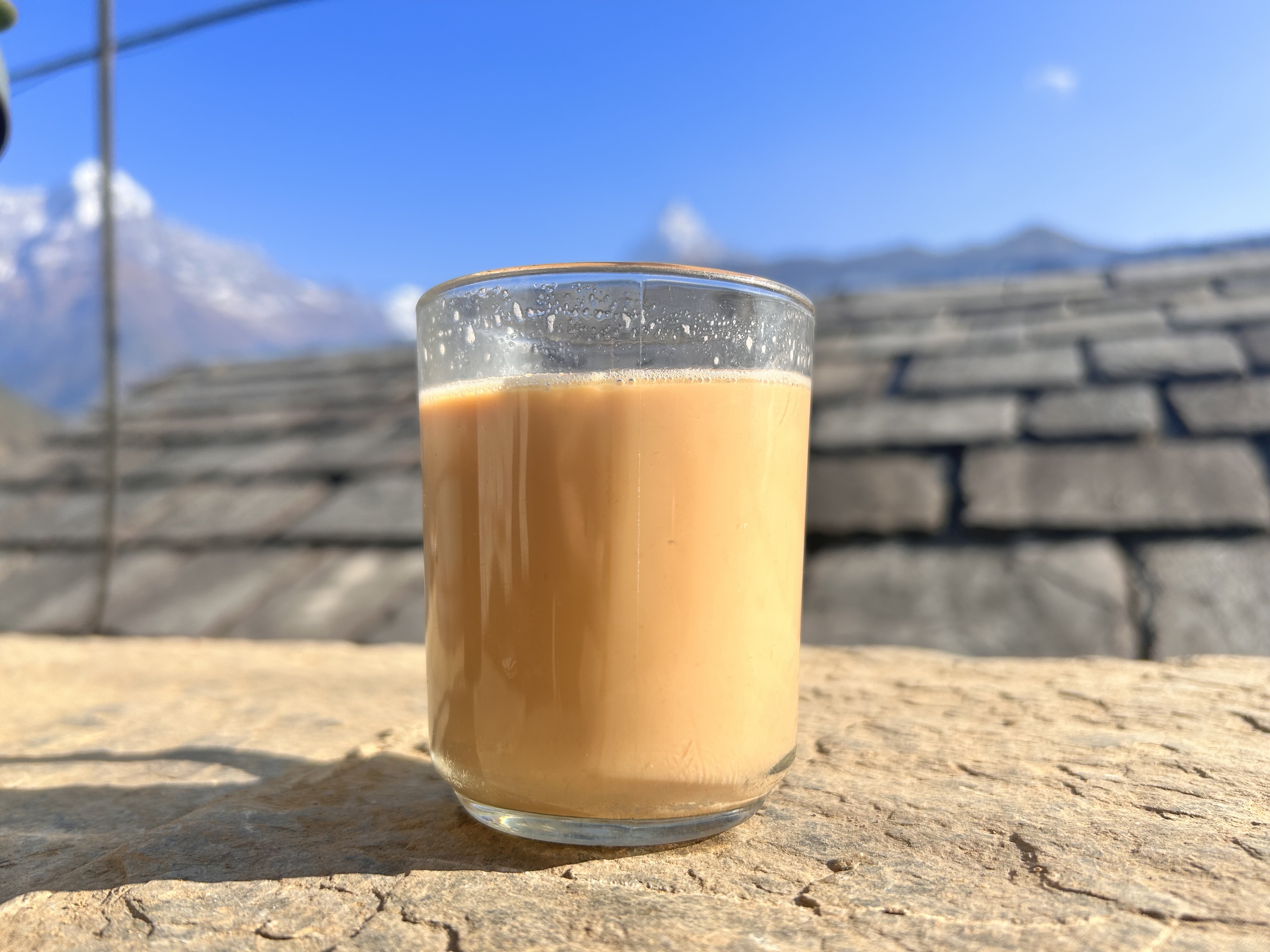 LA cup of milk tea against a clear sky backdrop!