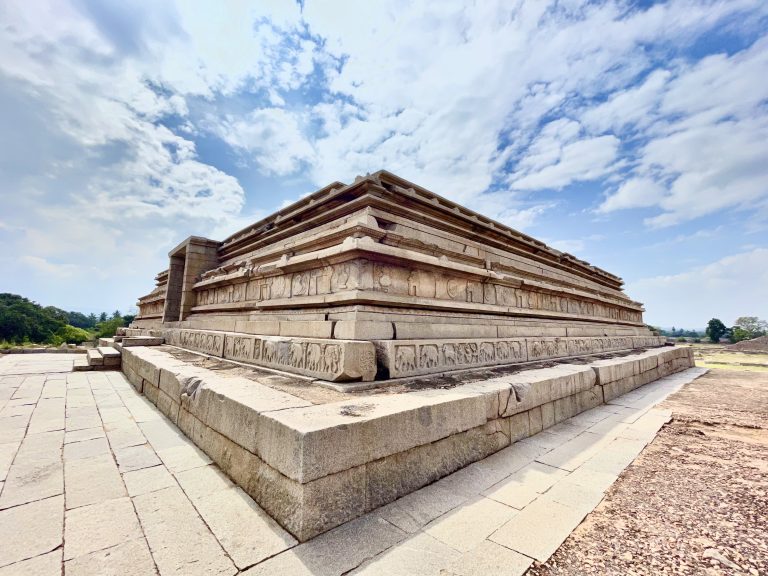 Side view of royal enclosure building ruins. From Hampi, Karnataka.