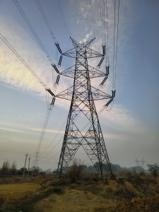 a high-voltage power line in the field