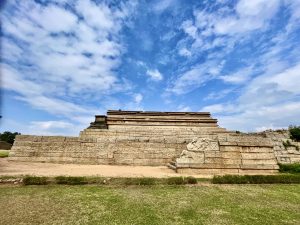 The backyard view of royal enclosure building ruins. From Hampi, Karnataka.