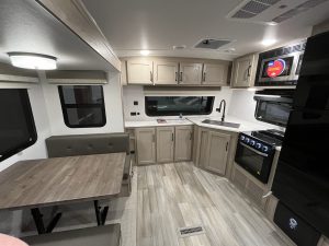 Dinette and kitchen in an RV/Caravan