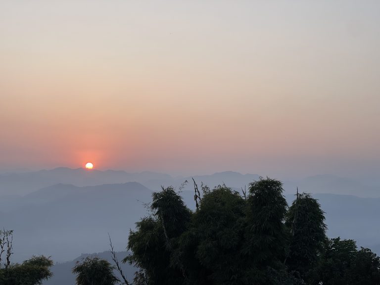 Sunrise in the mountains of Nepal during the morning.