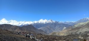 mountains, snow, blue sky