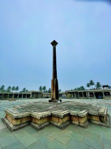 Gravity pillar. An early morning view from Chennakesava Temple, Belur, Hassan, Karnataka. 