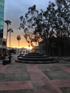 Emmy Statue at sunset in the courtyard of the Academy of Television