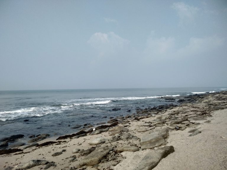 A scenic beach on Saint Martin’s Island, Bangladesh, featuring sandy shores and crystal-clear water.