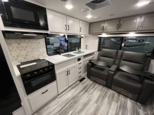 Kitchen and recliners in an RV/Caravan
