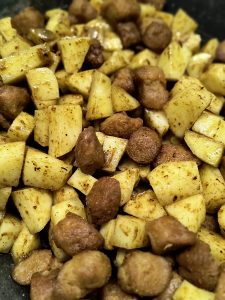 View larger photo: Potatoes and soya chunks cooked together